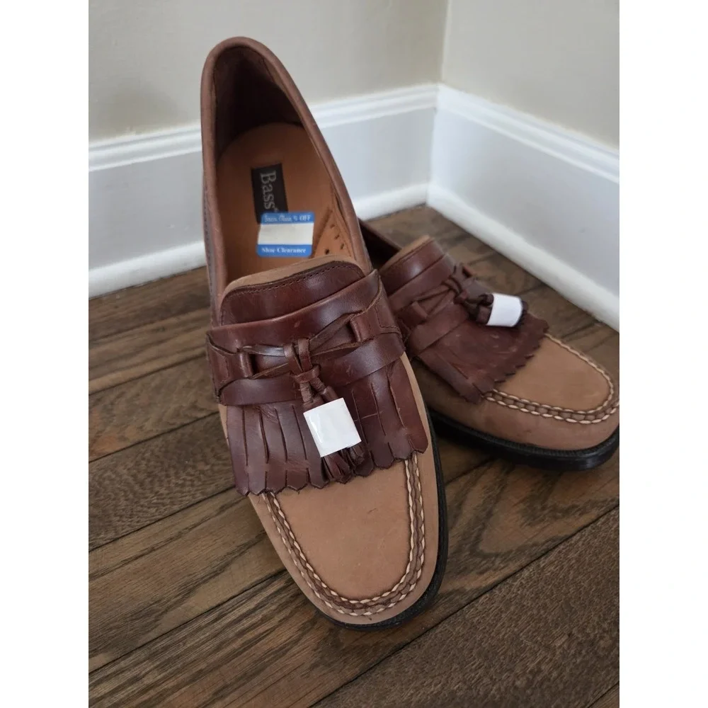 Bass Flex Phillips Kiltie Tassel Loafers Men's 10.5 New Smart Two Tone Brown‎
